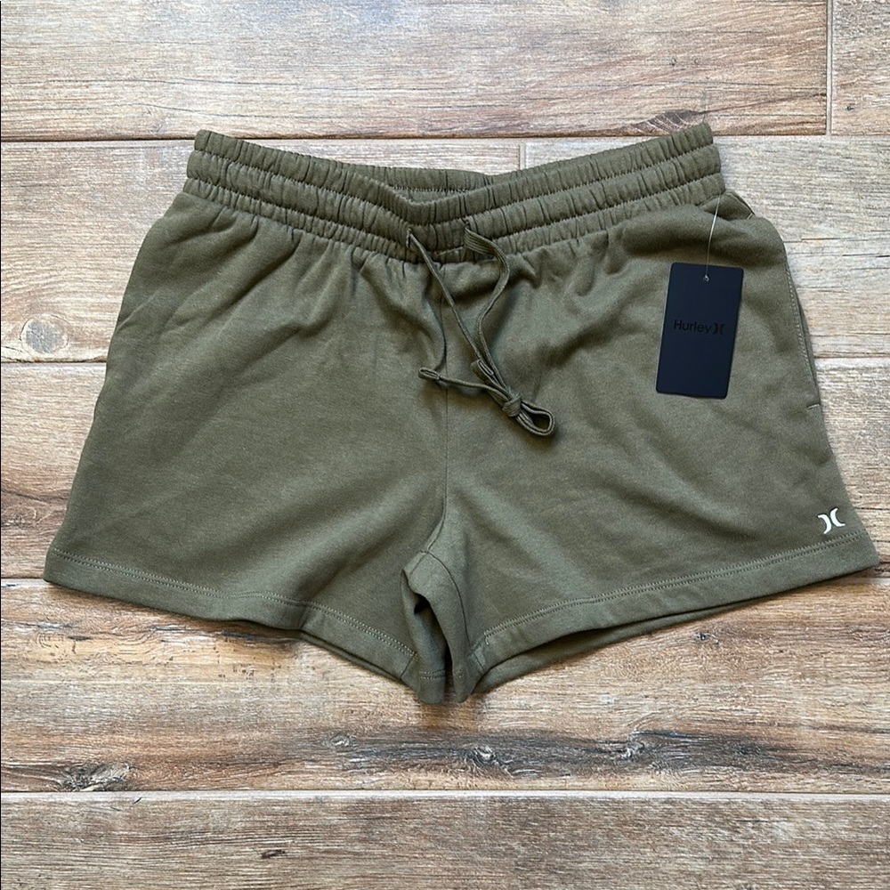 Hurley Army Green Athletic Shorts with Elastic Waistband Size M
